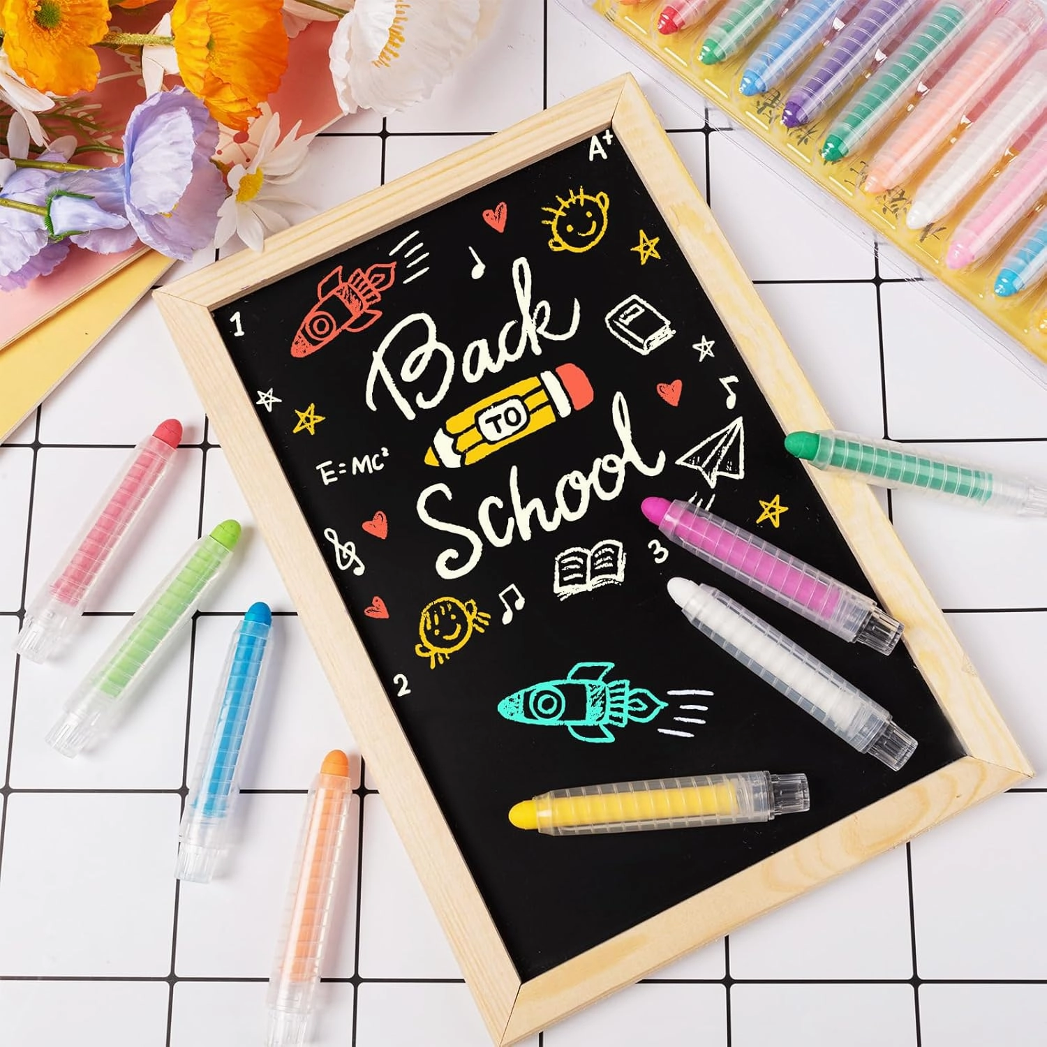 Sidewalk Chalk for Kids, 48 Colors Dustless Washable Toddlers Chalk with Plastics Holder for Blackboard Drawing Writing Toys Gift Party Favors