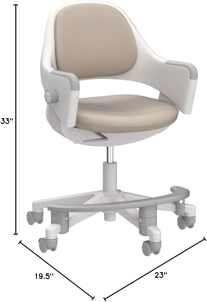 SIDIZ Ringo Kids Desk Chair : Ergonomic Kids Chair with Footrest, 4-Step Growing Function, Adjustable Seat Height, Sit-Locking Casters, Swivel Type (Soy Milk Beige)