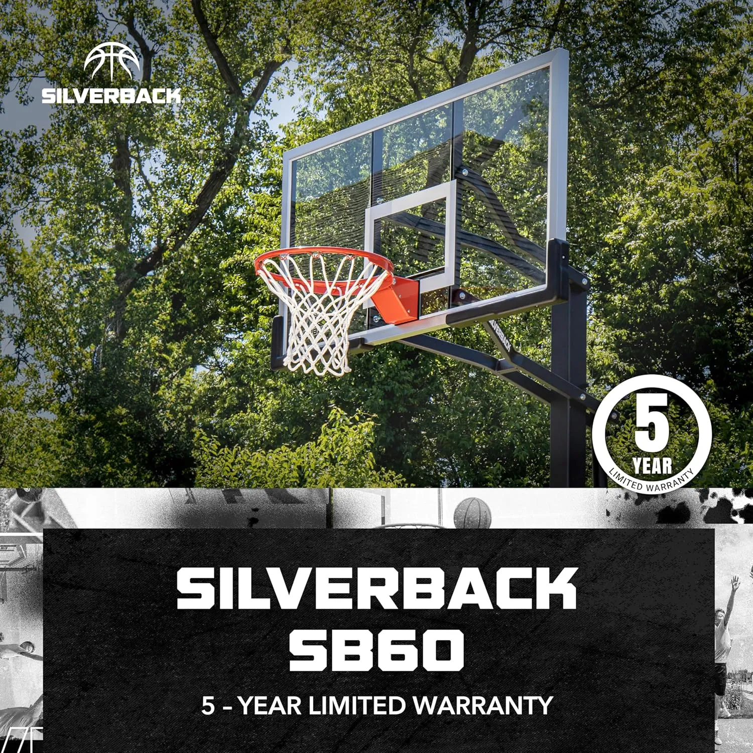 Silverback In-Ground Basketball Hoops, Adjustable Height Tempered Glass Backboard and Pro-Style Flex Rim. - Multiple Styles Available