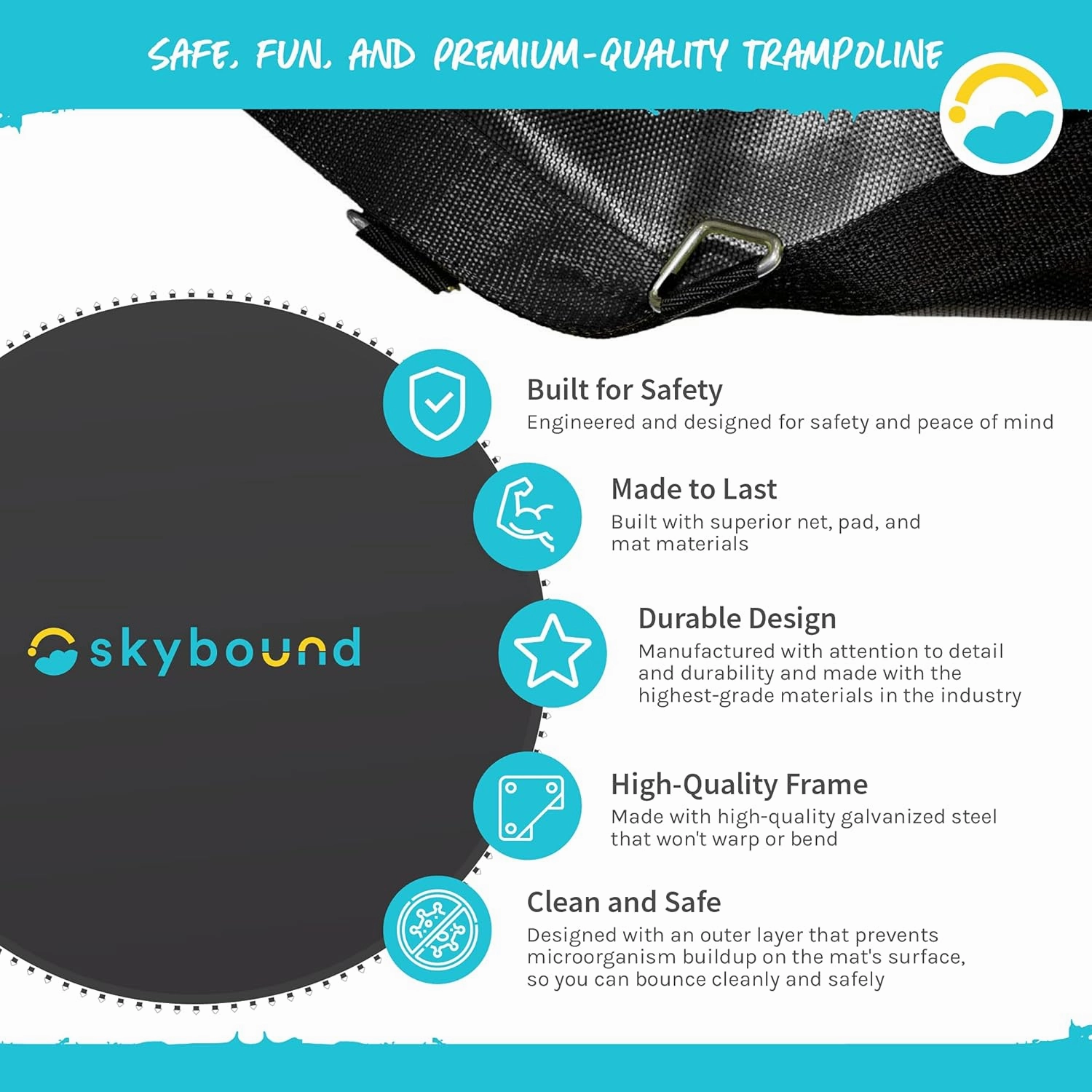 SkyBound Replacement Trampoline Mat, Fits 14ft Frames w/Spring Tool and Durable V-Rings, Bounce Safely with Extra Rows of Stitching