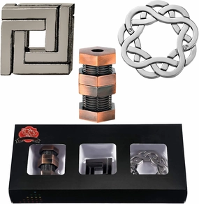Skylety 3 Pieces Brain Teaser Metal Puzzles, Valentine Gift for Her Him, 3D Metal Puzzles for Adults, IQ Logical Games, Unlock Interlocking Knot Puzzle Hard Educational Toy(Classic Style)