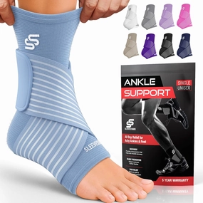 Sleeve Stars Ankle Brace for Sprained Ankle, Plantar Fasciitis Relief Ankle Support for Women, Ankle Compression Sleeve w/ Strap (Single/Light Blue)