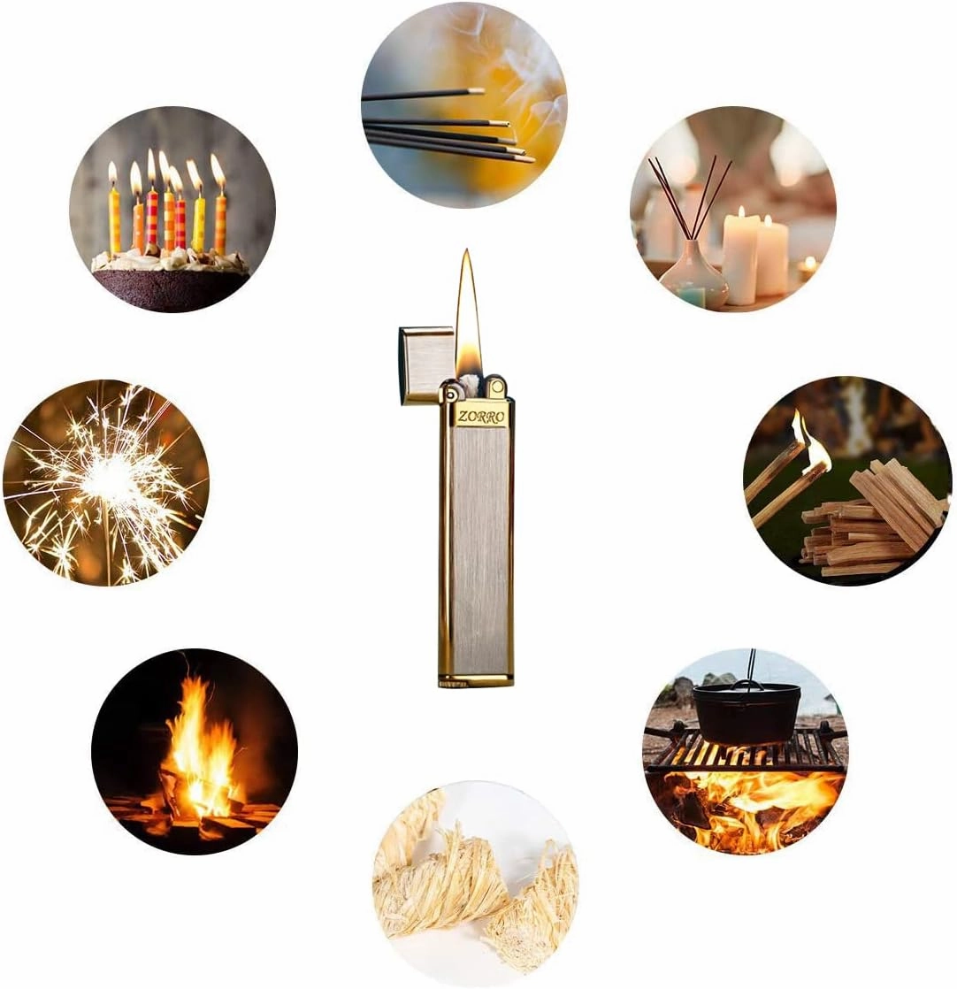 Slim Soft Flame Copper Brass Cigar Torch Lighter - Refillable Kerosene with Adjustable Flame Dial - Portable Lighter with Wheel Flint Ignition - Birthday Gifts for Men, Dad, Husband (Silver)