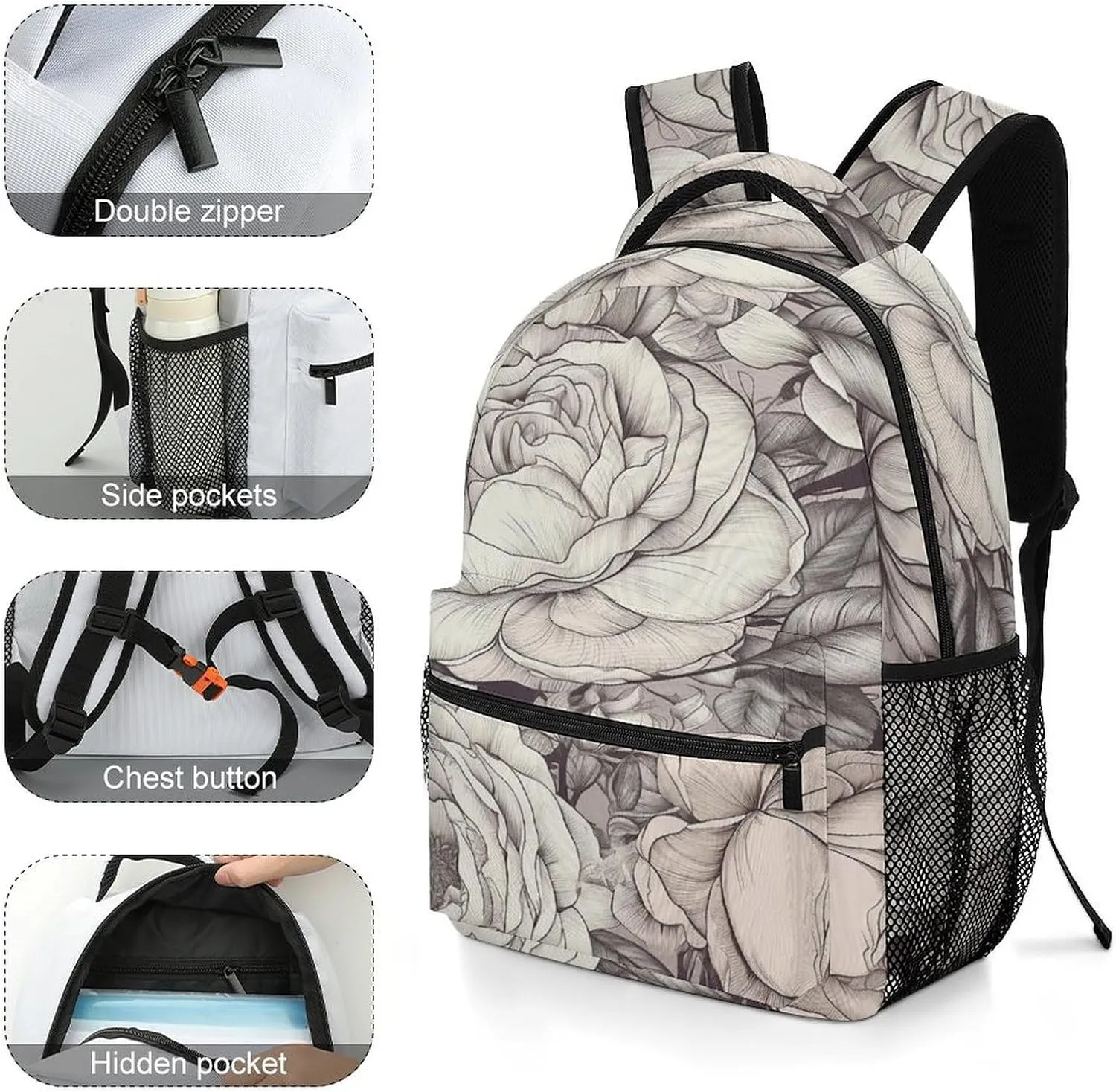 Small Backpacks Personalized Drawing of Flowers Printing Travel Bag Lightweight Travel Backpack For Women Men