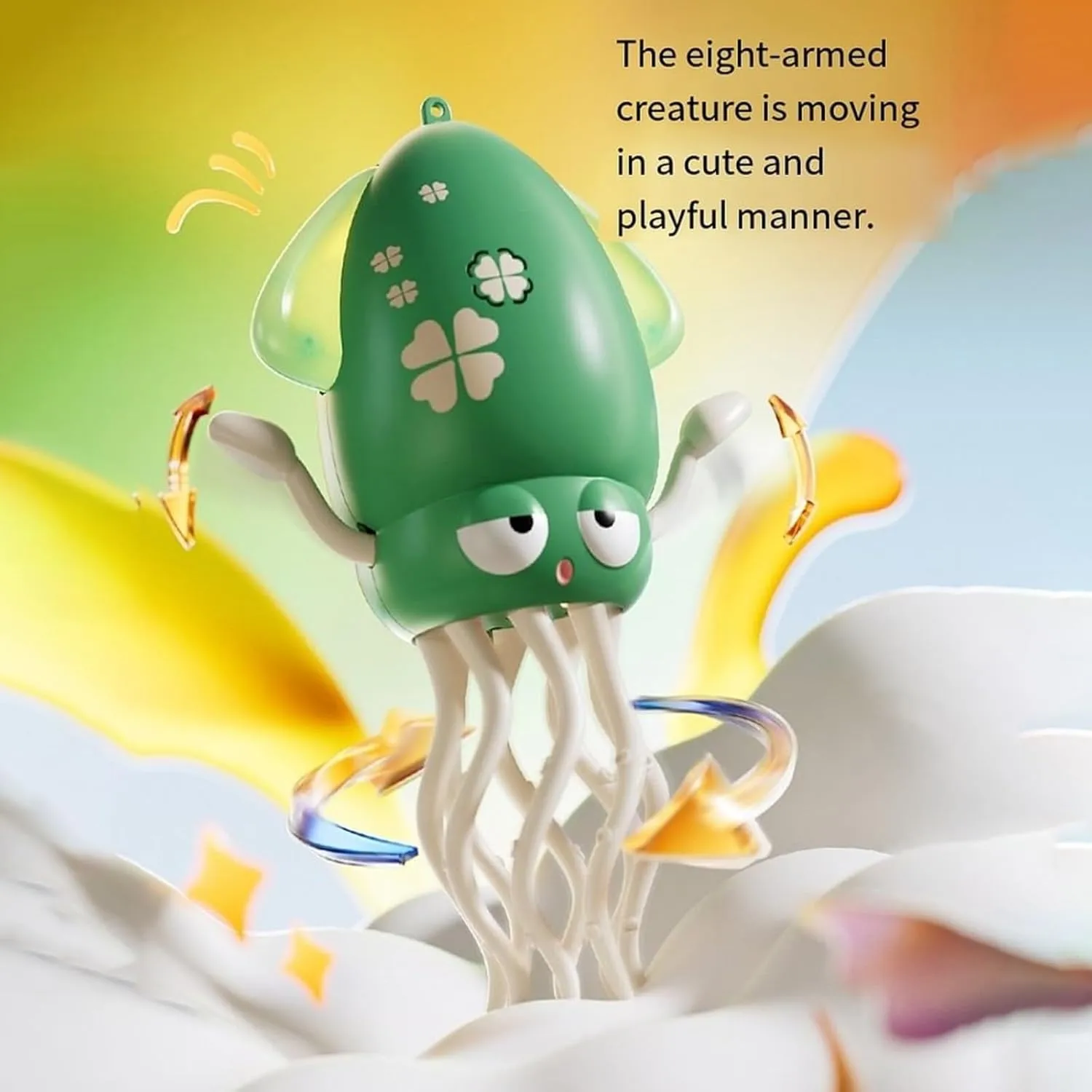 Smart Tentacle Explorer, Wiggly Wonder Octopus, Playful Octopus, Electric Auto-Avoid Electric Crawling, Dancing with LED Lights & Music, Smart Wiggly Robotic Octopuses (B Yellow)