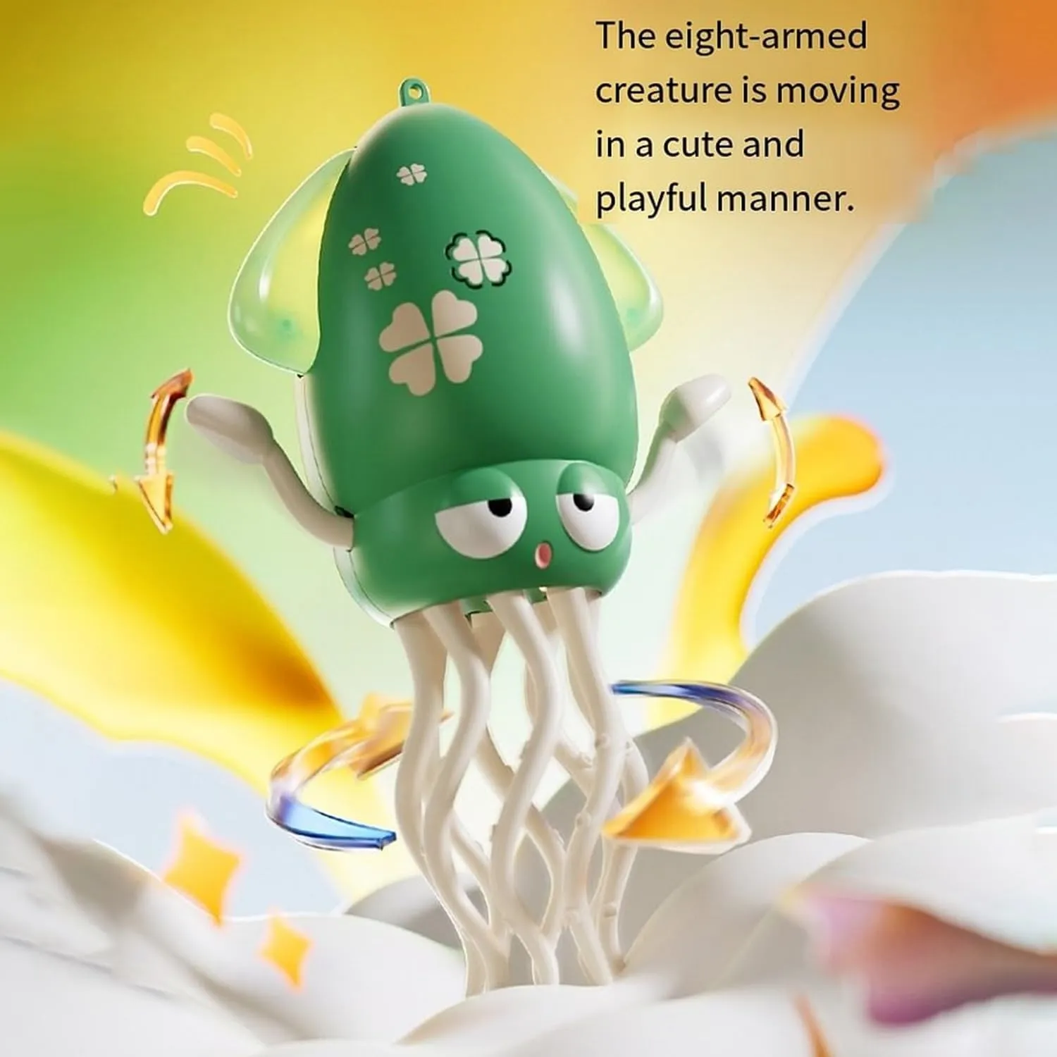 Smart Tentacle Explorer Wiggly Wonder Playful Dancing Octopus Toy – Electric Crawling Magic Octopus with LED Lights & Music, Obstacle Avoidance, Interactive Auto-Dance Pet Toy(2pcs-C,Fishing Rod)