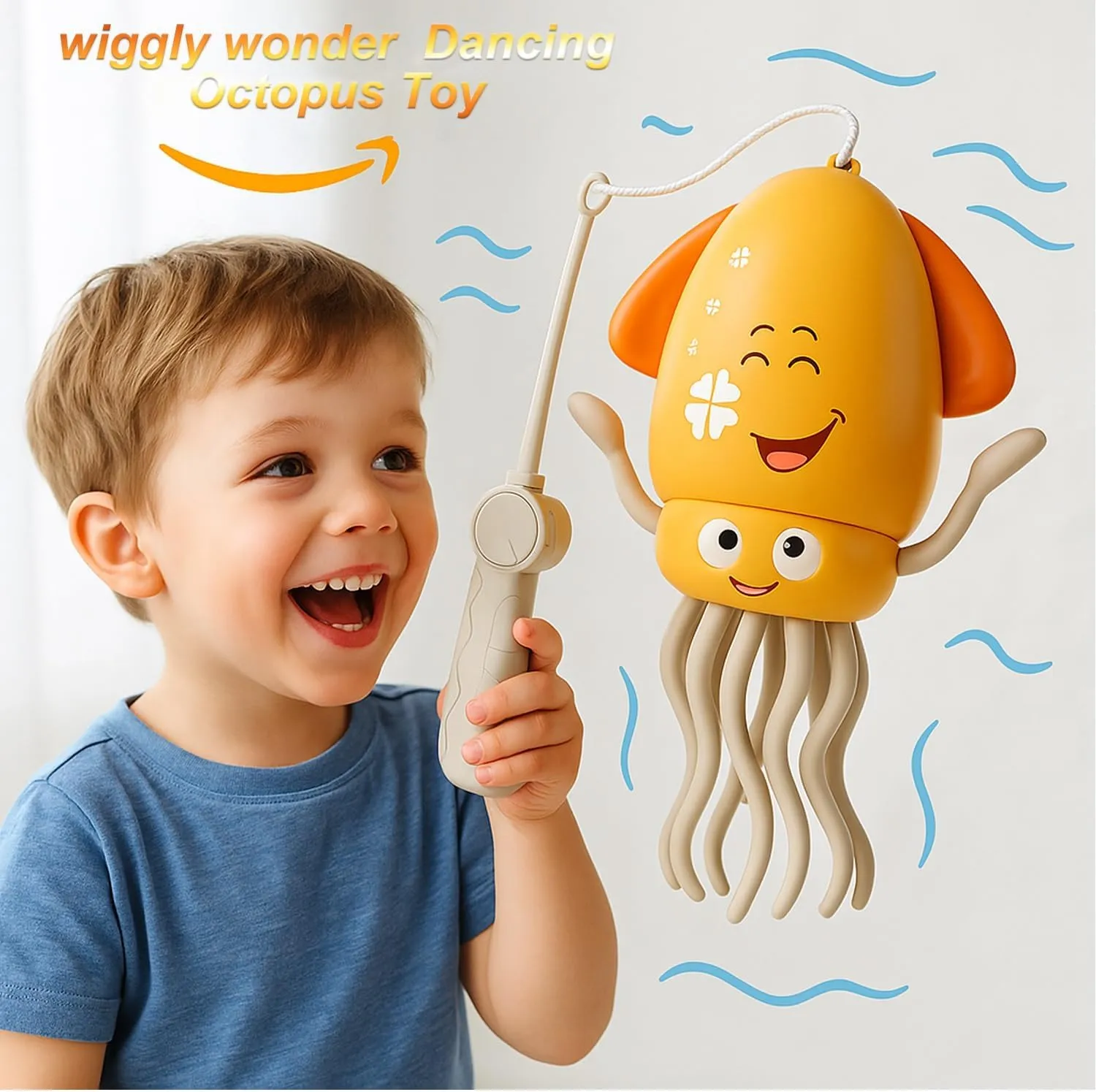 Smart Tentacle Explorer Wiggly Wonder Playful Dancing Octopus Toy – Electric Crawling Magic Octopus with LED Lights & Music, Obstacle Avoidance, Interactive Auto-Dance Pet Toy(2pcs-C,Fishing Rod)