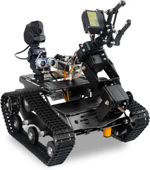 Smart WiFi Robot Kit for Raspberry Pi 5 4B 3B, 4DOF Robotic Arm Track Tank Chassis Robot Car with HD Camera Ultrasonic Infrared Sensor Programming Project for 14 (without Raspberry Pi)