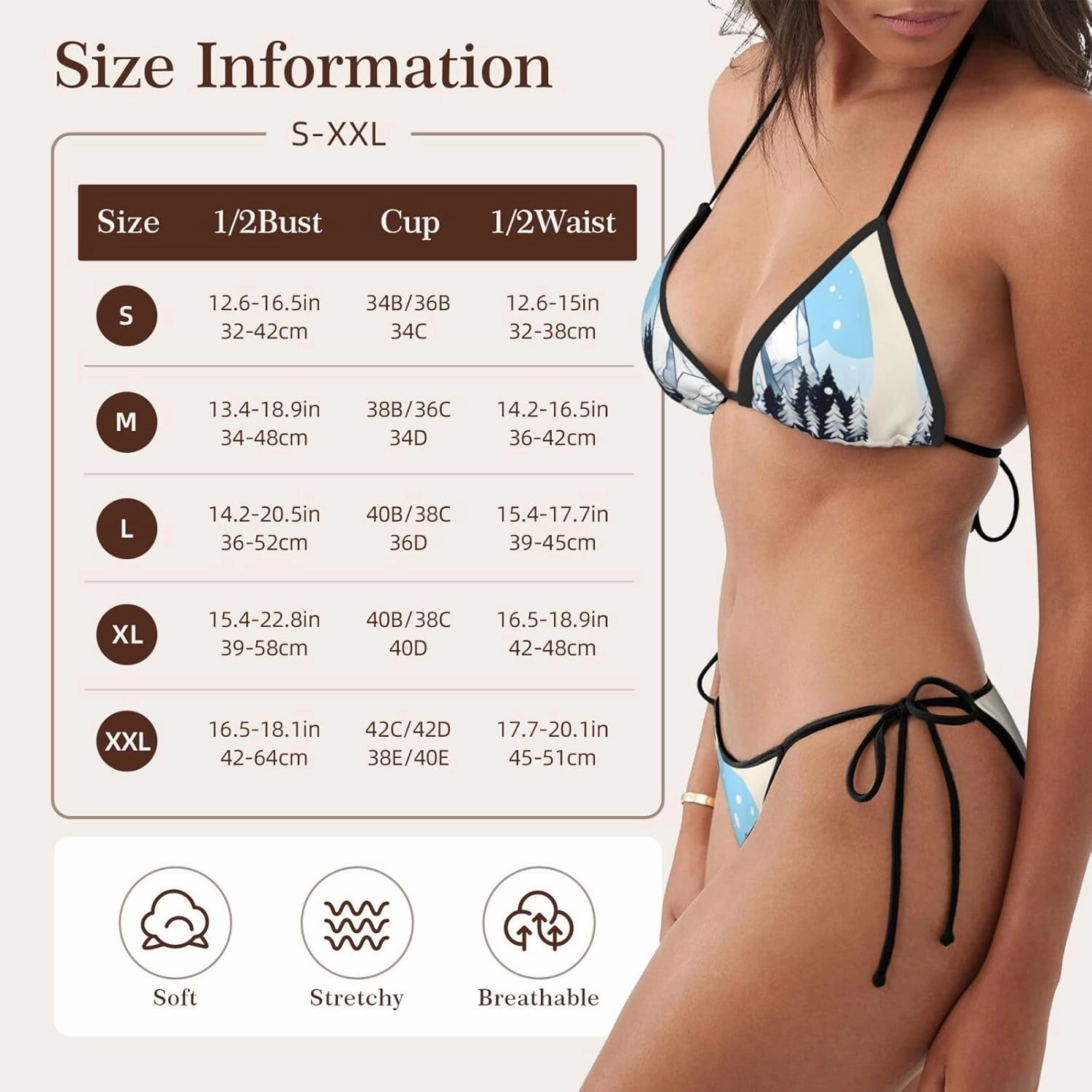 Snow-Capped Mountains Women's Bikini Set Swimsuit with Adjustable Straps for Beach Pool.