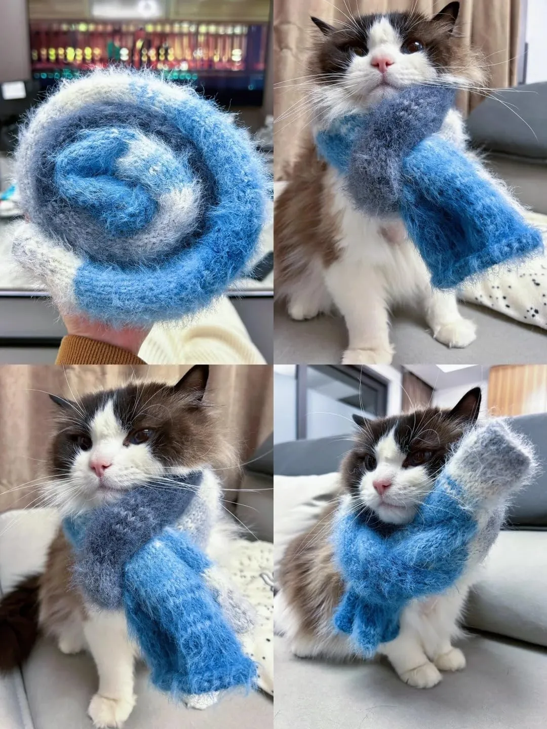 Snowbaby Wool Acrylic Blend Long Pile Yarn,(Worsted) Luxurious Fuzzy Multicolor Gradient Yarn for Knitting and Crocheting Hat Scarf Sweater, 2 * 3.52oz/100g 207yds(51-Blue Sea Dark Clouds)