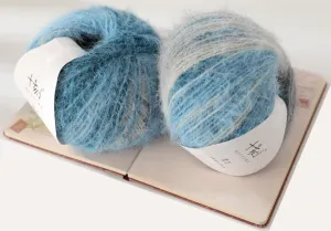 Snowbaby Wool Acrylic Blend Long Pile Yarn,(Worsted) Luxurious Fuzzy Multicolor Gradient Yarn for Knitting and Crocheting Hat Scarf Sweater, 2 * 3.52oz/100g 207yds(51-Blue Sea Dark Clouds)