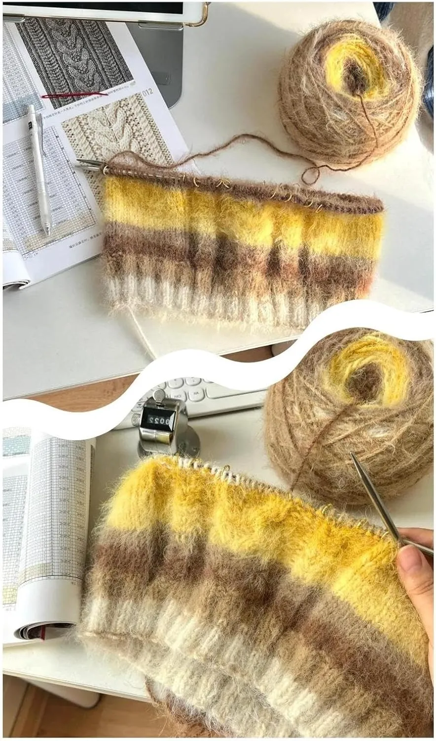 Snowbaby Wool Acrylic Blend Long Pile Yarn,(Worsted) Luxurious Fuzzy Multicolor Gradient Yarn for Knitting and Crocheting Hat Scarf Sweater, 2 * 3.52oz/100g 207yds(56-Warm Autumn Sun)