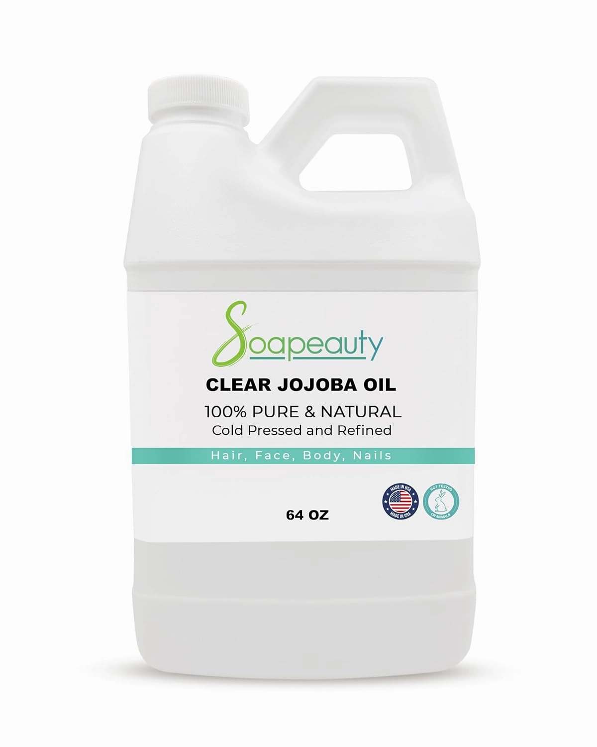 Soapeauty Clear Jojoba Oil | 100% Pure & Natural | Refined, Cold Pressed, Hexane Free | Moisturizing Oil for Skin, Face, Hair & Nails | 64 fl oz