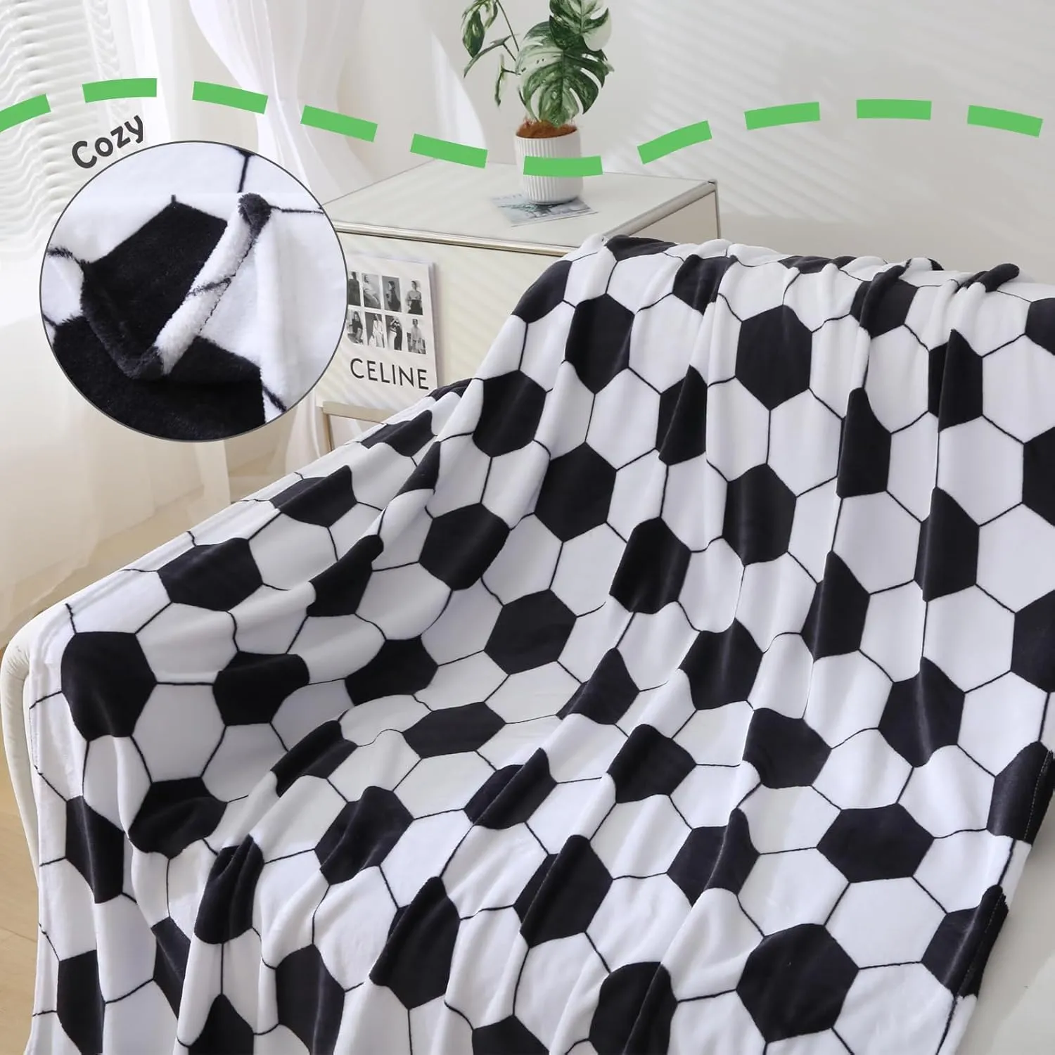 Soccer Blanket for Kids 8-12 - Ball Lovers Team Gifts - Black White Fleece Blankets for Boys Girls (40x50 inch)