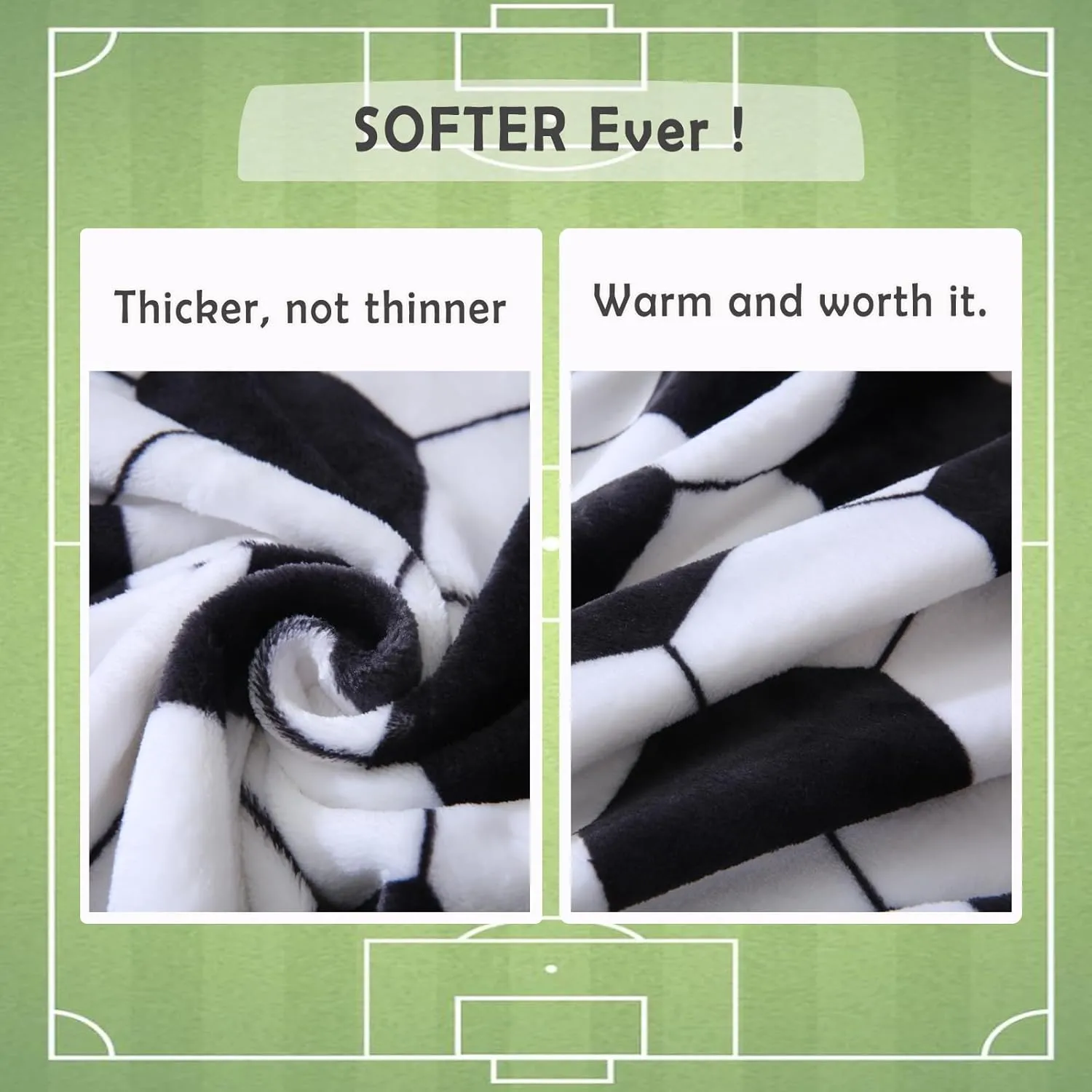 Soccer Blanket for Kids 8-12 - Ball Lovers Team Gifts - Black White Fleece Blankets for Boys Girls (40x50 inch)