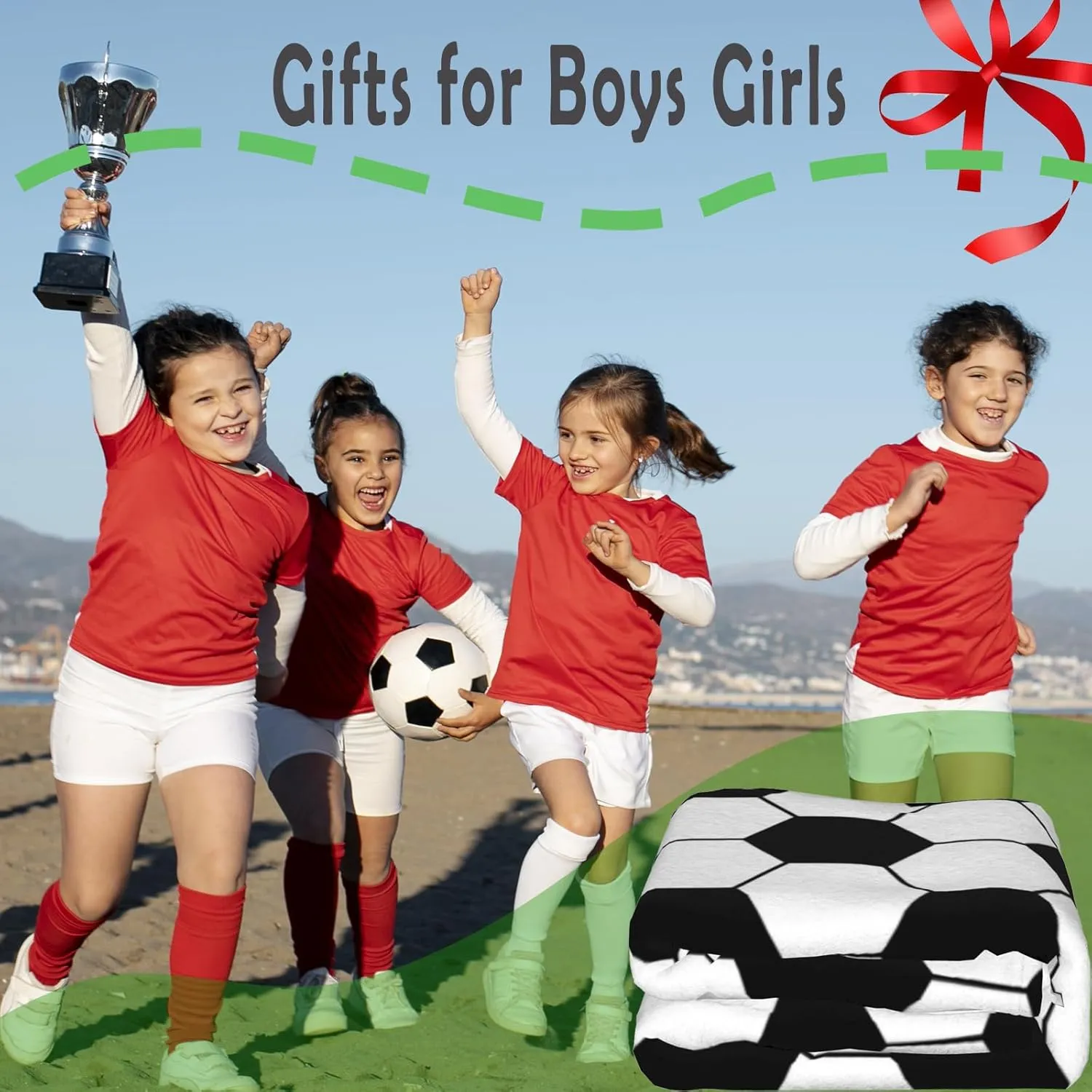 Soccer Blanket for Kids 8-12 - Ball Lovers Team Gifts - Black White Fleece Blankets for Boys Girls (40x50 inch)