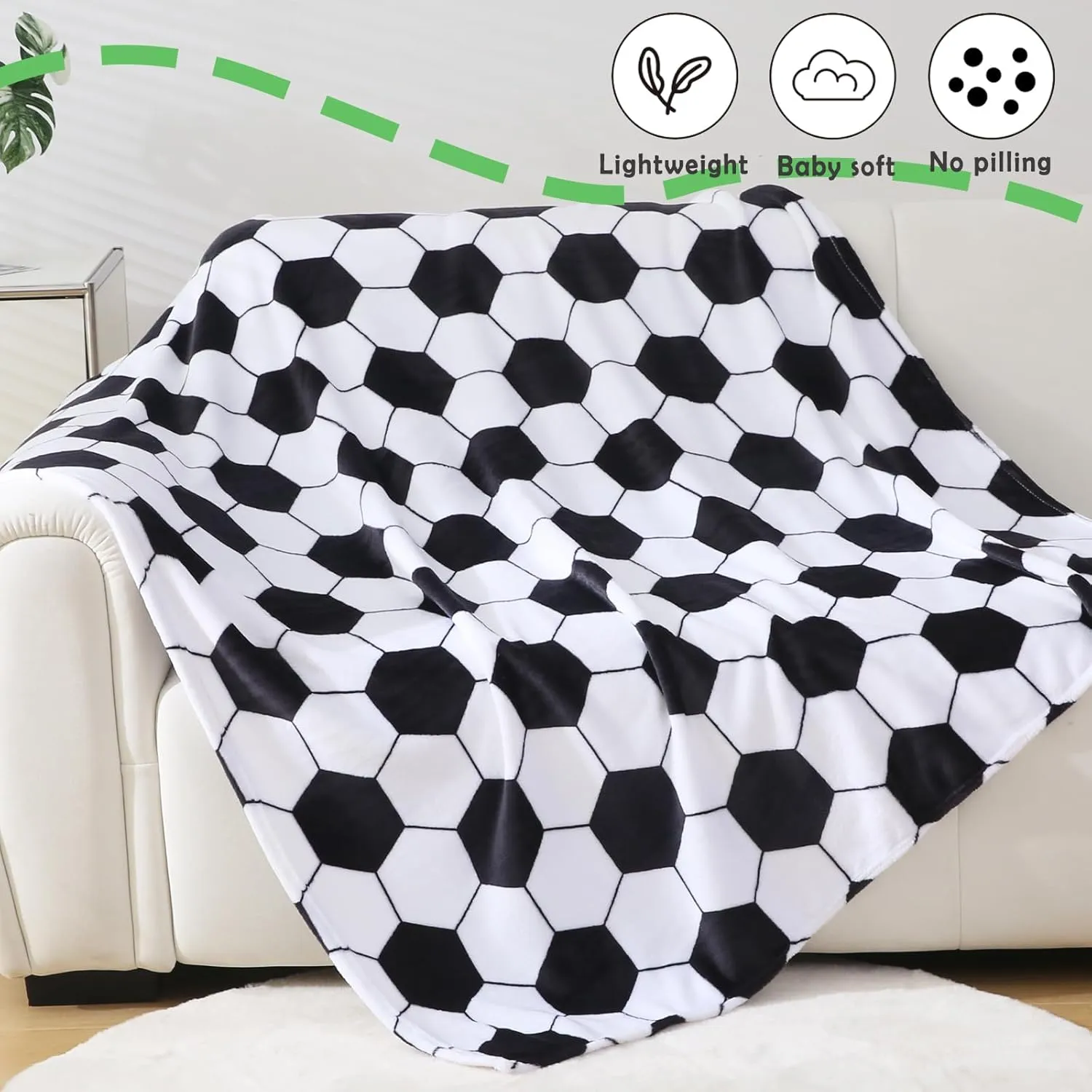 Soccer Blanket for Kids 8-12 - Ball Lovers Team Gifts - Black White Fleece Blankets for Boys Girls (40x50 inch)