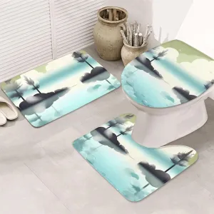 Soft and Comfortable Flannel Bathroom Non Slip Rugs,Super Absorbent Anti-Skid Carpet 3 Pieces/Set Tranquil Lakes