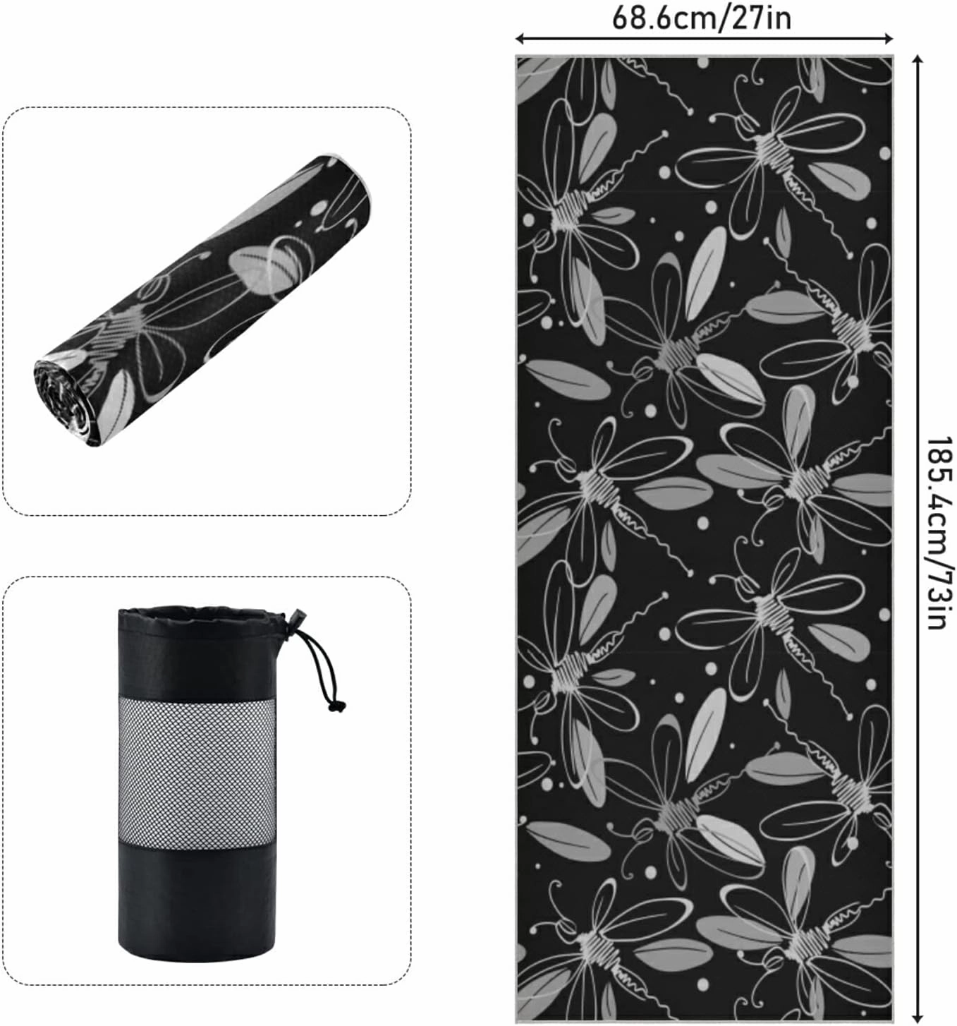 Soft Sweat Absorbent Non Slip Yoga Mat Towel, Durable Folding Workout Towel for Pilates Exercise, Fitness Mat Towel with Bag