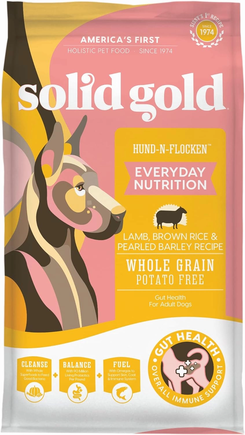 Solid Gold, Hund-N-Flocken, Dog Food Dry with Lamb, Rice and Omega 3 Fish Oil for Dogs, Probiotics, 24 LB