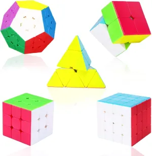 Speed Cube Set, 5 Pack with 4x4, 3x3, 2x2, Pyramid and Megaminx Cubes, Smooth Stickerless Speed Magic Cube for Kids, Teens & Adults, Puzzle Cube Toy for Kid
