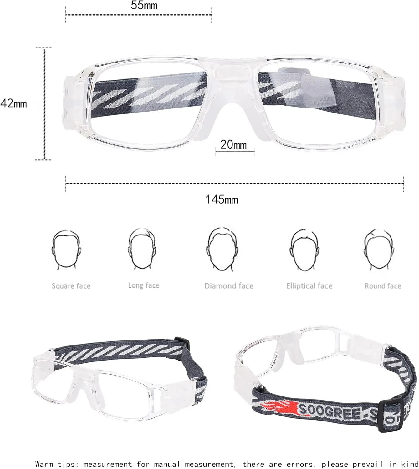 Sports Goggles Glasses - Basketball Protective Eyewear with Removable Lens and Adjustable Goggles Strap