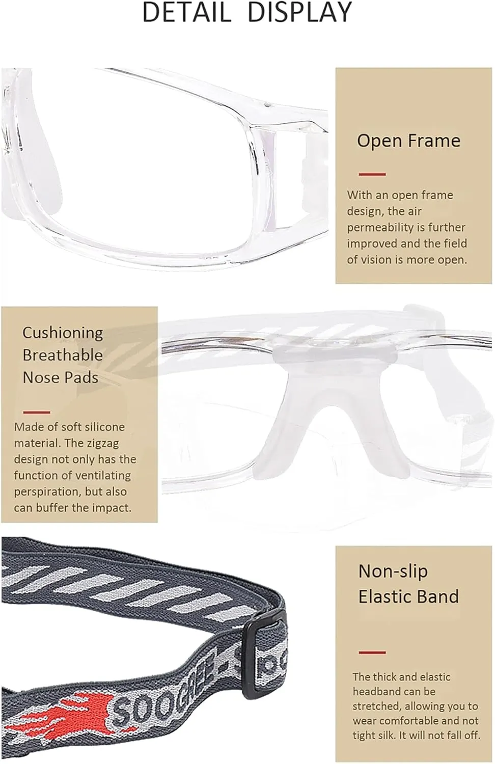 Sports Goggles Glasses - Basketball Protective Eyewear with Removable Lens and Adjustable Goggles Strap