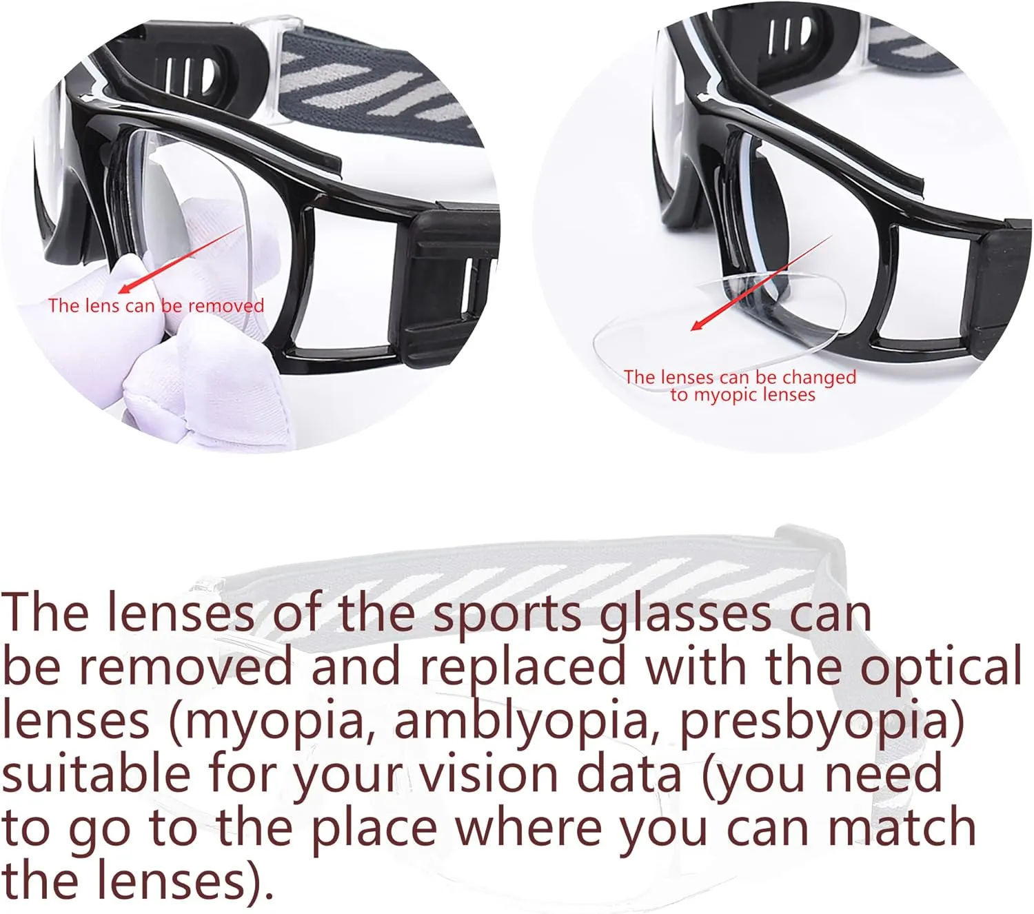 Sports Goggles Glasses - Basketball Protective Eyewear with Removable Lens and Adjustable Goggles Strap