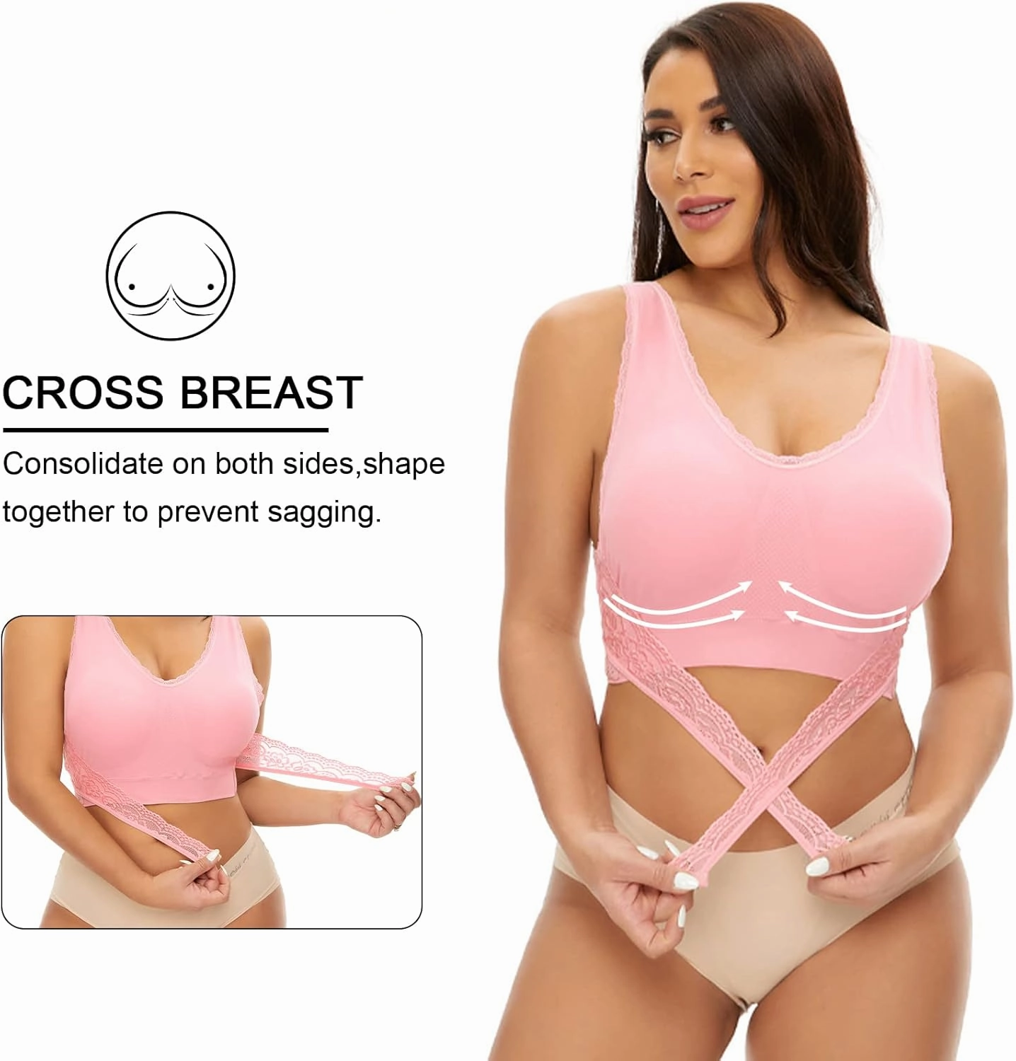 Sports Bras for Women Front Cross Front Side Buckle Bra Wireless Bra Pads Seamless Comfort Bra Yoga Bra 1/2/3 Pack