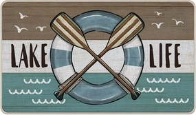 Spring Summer Lake Life Decorative Front Door Mat, Boat Paddle Lake House Doormat Indoor Outdoor Non-Slip Floor Entryway Rug, Stripes Farmhouse Rustic Home Kitchen Decoration 17x29 Inch