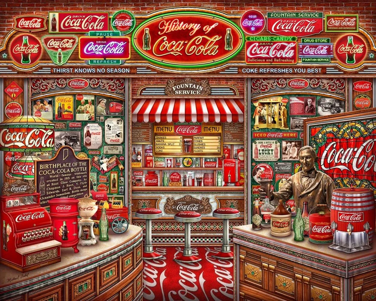 Springbok's History of Coca Cola 2000 Piece Puzzle for Adults is a Tribute to The Iconic Brand of Coca Cola Featuring Classic Ads and Memorobilia