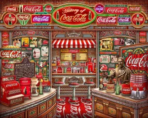 Springbok's History of Coca Cola 2000 Piece Puzzle for Adults is a Tribute to The Iconic Brand of Coca Cola Featuring Classic Ads and Memorobilia