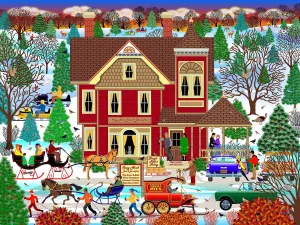 Springbok's Winter Bed and Breakfast 500 Piece Jigsaw Puzzle by Artist Mark Frost Features a Classic Image of Winter Travels