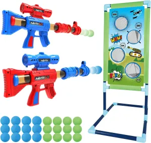 SpringFlower Shooting Game Toy for 5 6 7 8 9 10  Years Olds Boys,2pk Foam Ball Popper Air Toy Guns with Standing Shooting Target,24 Foam Balls, for Kids