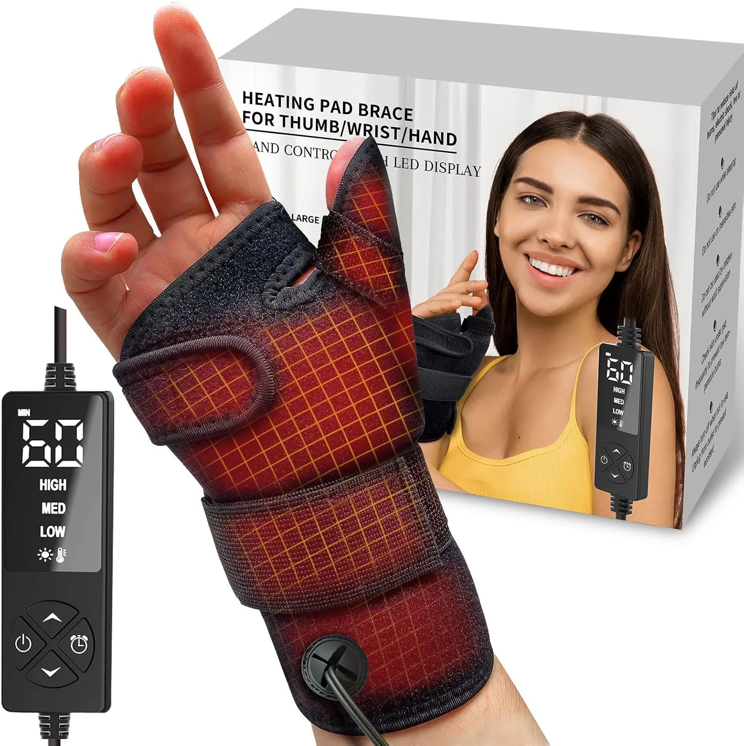 sticro Wrist Thumb Brace Heating Pad for Arthritis and Carpal Tunnel Relief, Hand Heating Pad for Sprains Trigger Thumb, Tendonitis Pain Relief - Left Right Hand (L/XL)