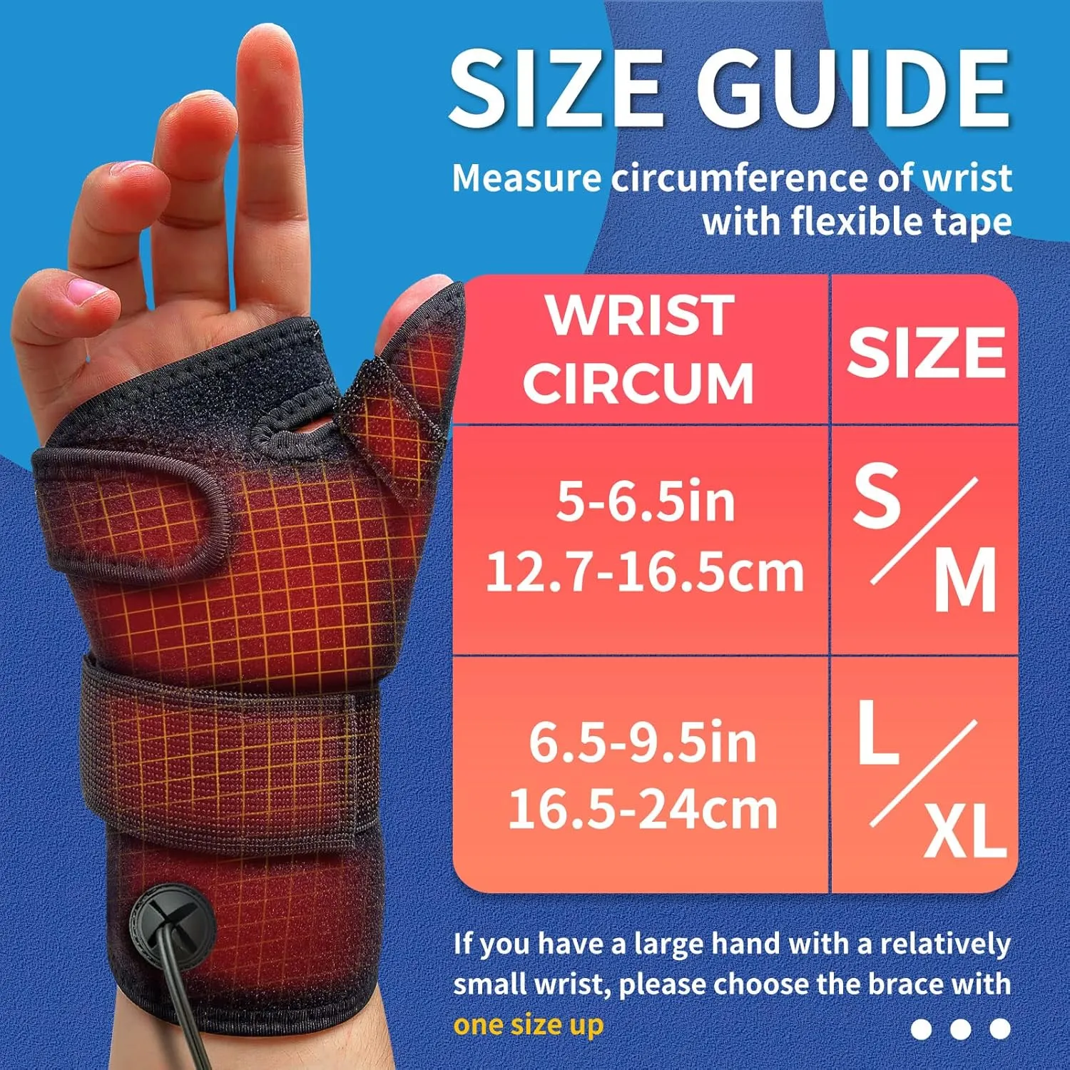 sticro Wrist Thumb Brace Heating Pad for Arthritis and Carpal Tunnel Relief, Hand Heating Pad for Sprains Trigger Thumb, Tendonitis Pain Relief - Left Right Hand (L/XL)