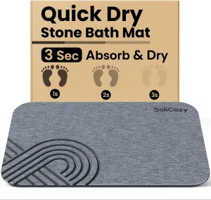 Stone Bath Mat – Diatomaceous Earth Quick Drying Non-Slip Shower Mat – Super Absorbent Water Absorbing Bath Stone Mat for Bathroom, Kitchen, and Shower (Grey, 24x16, Large)