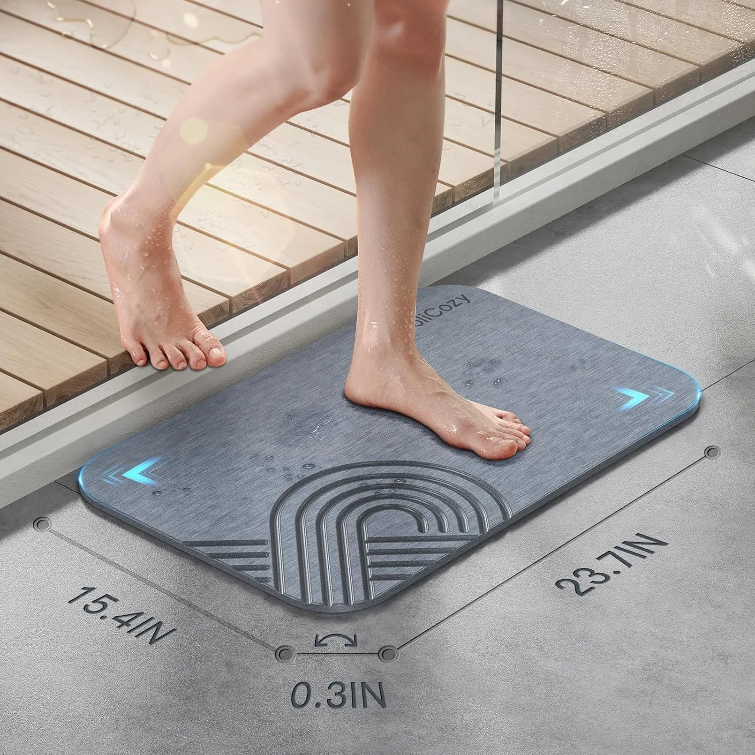 Stone Bath Mat – Diatomaceous Earth Quick Drying Non-Slip Shower Mat – Super Absorbent Water Absorbing Bath Stone Mat for Bathroom, Kitchen, and Shower (Grey, 24x16, Large)