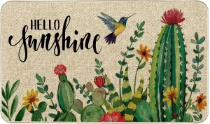 Summer Cactus Welcome Doormat, Hummingbird Doormats Desert Plant Decor Front Door Mat Non-Slip Entrance Mat Low Profile Kitchen Floor Rug Decor for Home Kitchen Patio 17 x 29 Inch