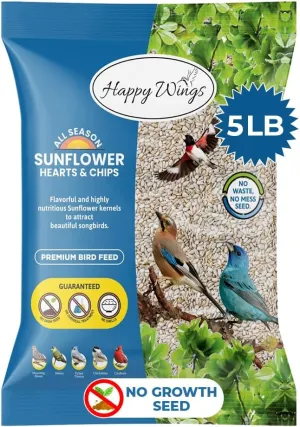 Sunflower Hearts & Chips - Sunflower Kernels and Chips Bird Food - 5 Lb No Mess, No Waste I No Grow Seed | Bird Seed for Wild Birds