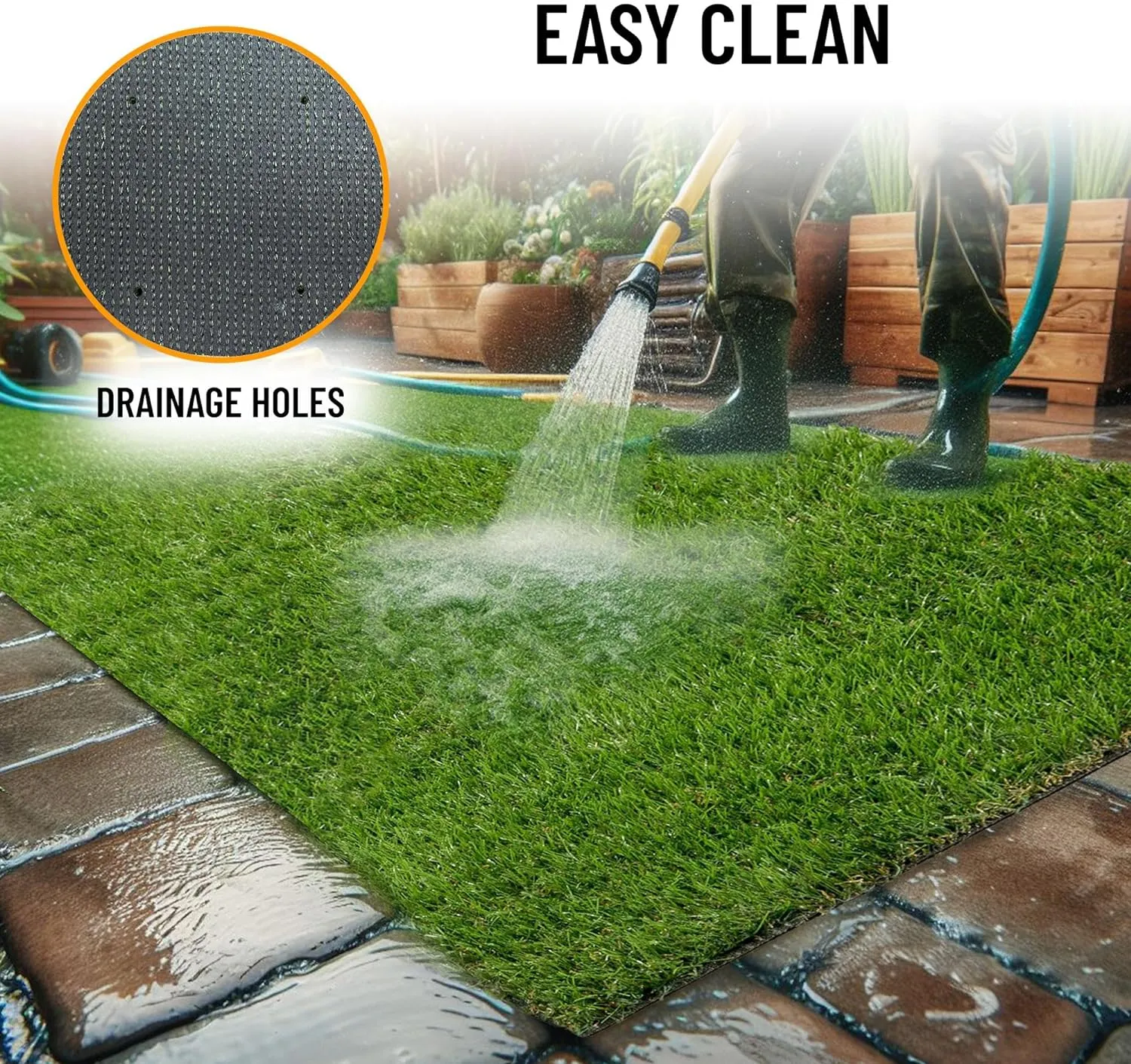 Sweet Home Stores Lifelike Artificial Grass Area Rug 3x5 Indoor/Outdoor with Drainage Holes, Customizable Thick High Pile for Backyards, Patio, Bedroom Rug, 2'7" x 5'