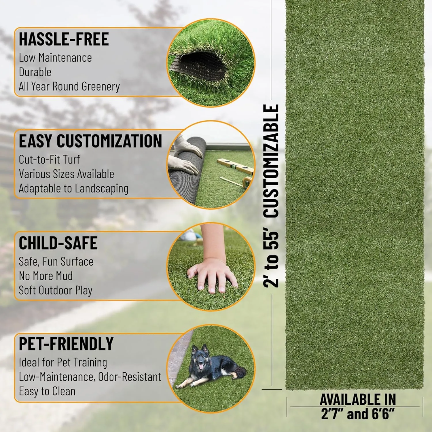 Sweet Home Stores Lifelike Artificial Grass Area Rug 3x5 Indoor/Outdoor with Drainage Holes, Customizable Thick High Pile for Backyards, Patio, Bedroom Rug, 2'7" x 5'