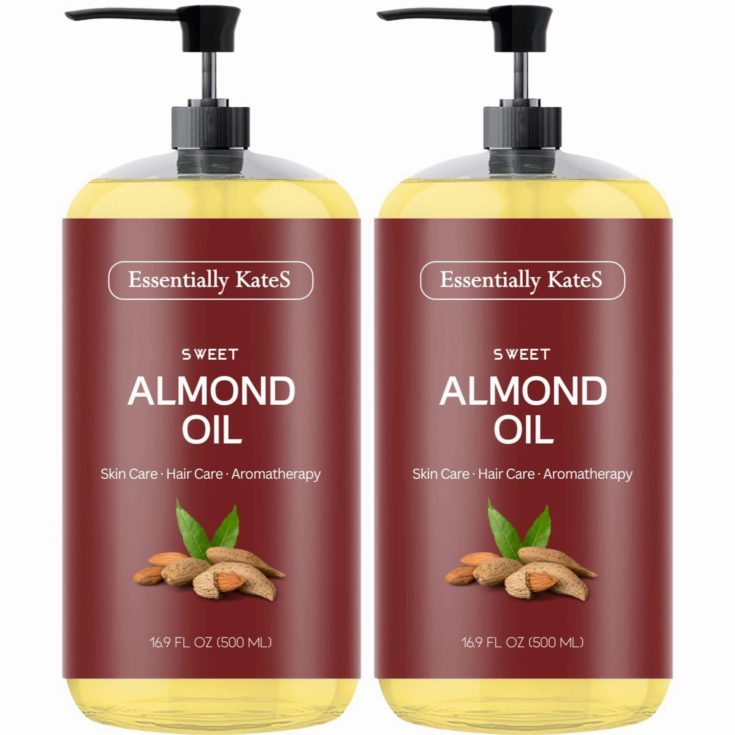 Sweet Almond Oil 33.8 Fl Oz - Pack of 2 x 16.9 Fl Oz - 100% Pure and Natural - Conditioning, Moisturizing & Nourishing - No Greasy Feel - A Natural Vit. E source