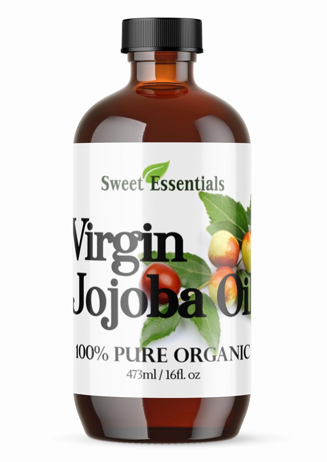 Sweet Essentials Premium Organic Unrefined Jojoba Oil, Imported From Argentina, 100% Pure, Cold Pressed - For Hair, Skin & Nails - Best Natural Moisturizer - Hexane Free (16 fl oz Glass Bottle)