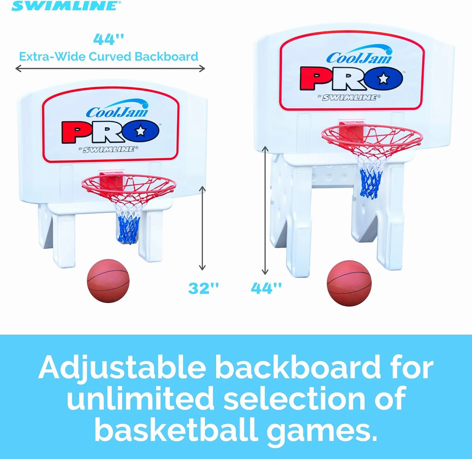 Swimline Cool Jam Pro In-Ground Poolside Basketball Game with Hoop, Regulation Size Ball, and Adjustable Backboard Height for Kids and Adults