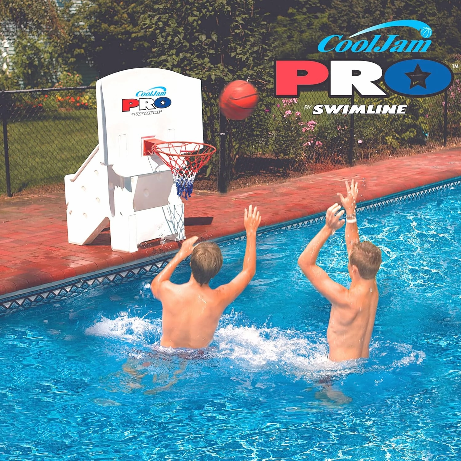 Swimline Cool Jam Pro In-Ground Poolside Basketball Game with Hoop, Regulation Size Ball, and Adjustable Backboard Height for Kids and Adults