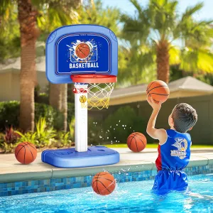 Swimming Pool Basketball Hoop & T Ball Set,4 in 1 Adjustable Height Poolside Basketball Hoop for Indoor Outdoor,Inground Pool Toys Game for Kids and Adults