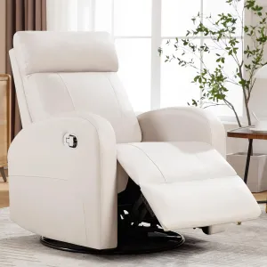 Swivel Rocker Recliner, Manual Glider Rocking Recliner Chair, Leather Swivel Reclining Lounge Chair Nursery Glider Recliners for Small Spaces, Living Room, Beige