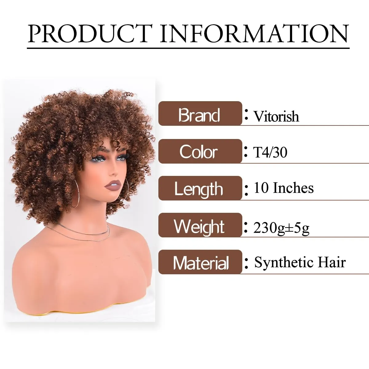 Synthetic Wig Short Ombre Brown Kinky Curly Hair Wig 10Inches 230g/Piece Afro Wigs Soft and Fluffy Like a Bomb Daily Use (Ombre Brown)