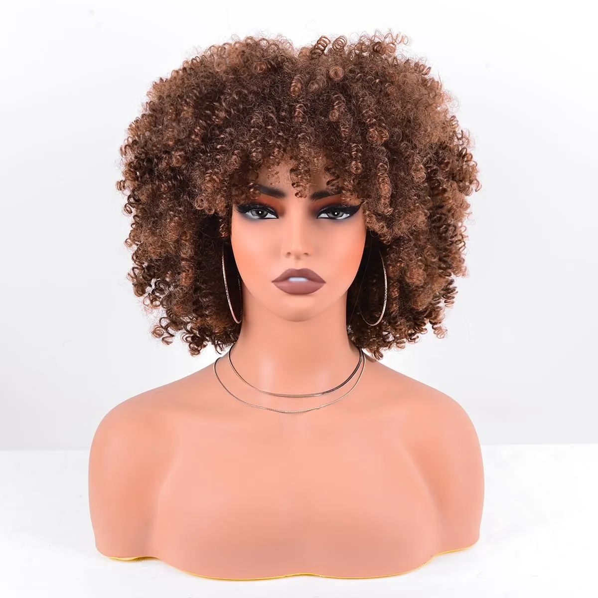 Synthetic Wig Short Ombre Brown Kinky Curly Hair Wig 10Inches 230g/Piece Afro Wigs Soft and Fluffy Like a Bomb Daily Use (Ombre Brown)